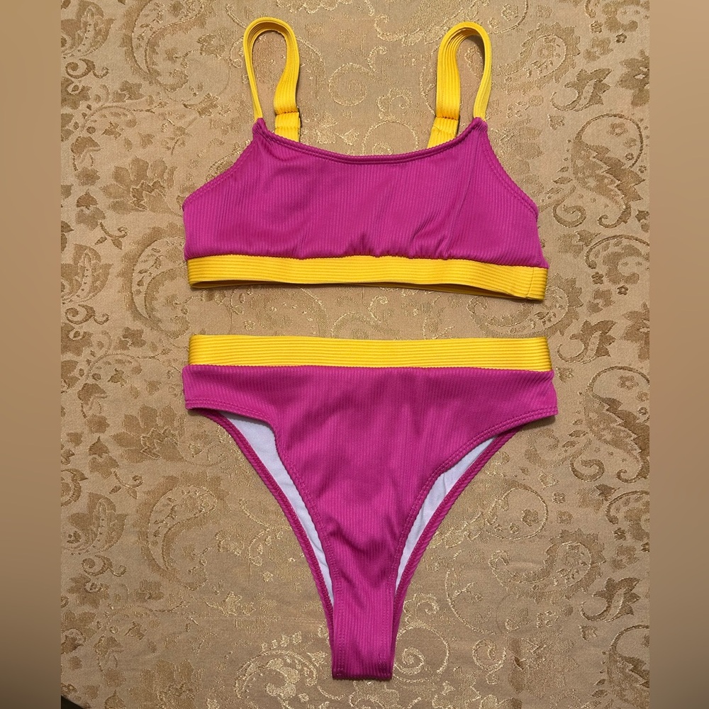 Pink and Orange Hi Cut Bikini, size M